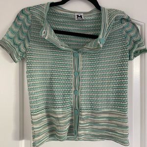 Teal Missoni Short Sleeve Button Down Sweater